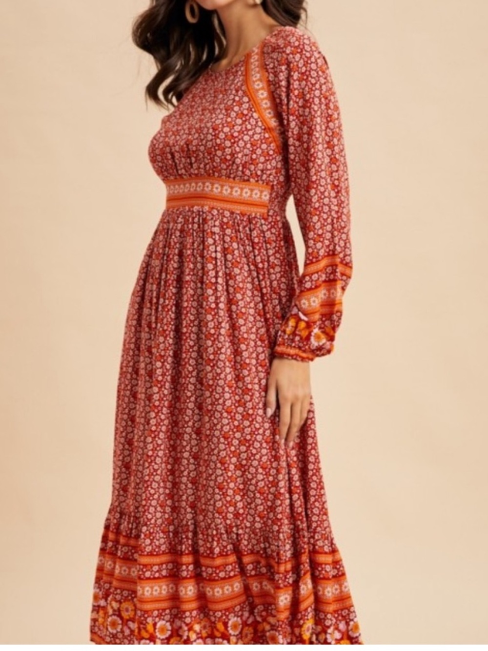 NWT In Bloom Red and Orange Floral Midi Dress - Picture 2 of 12